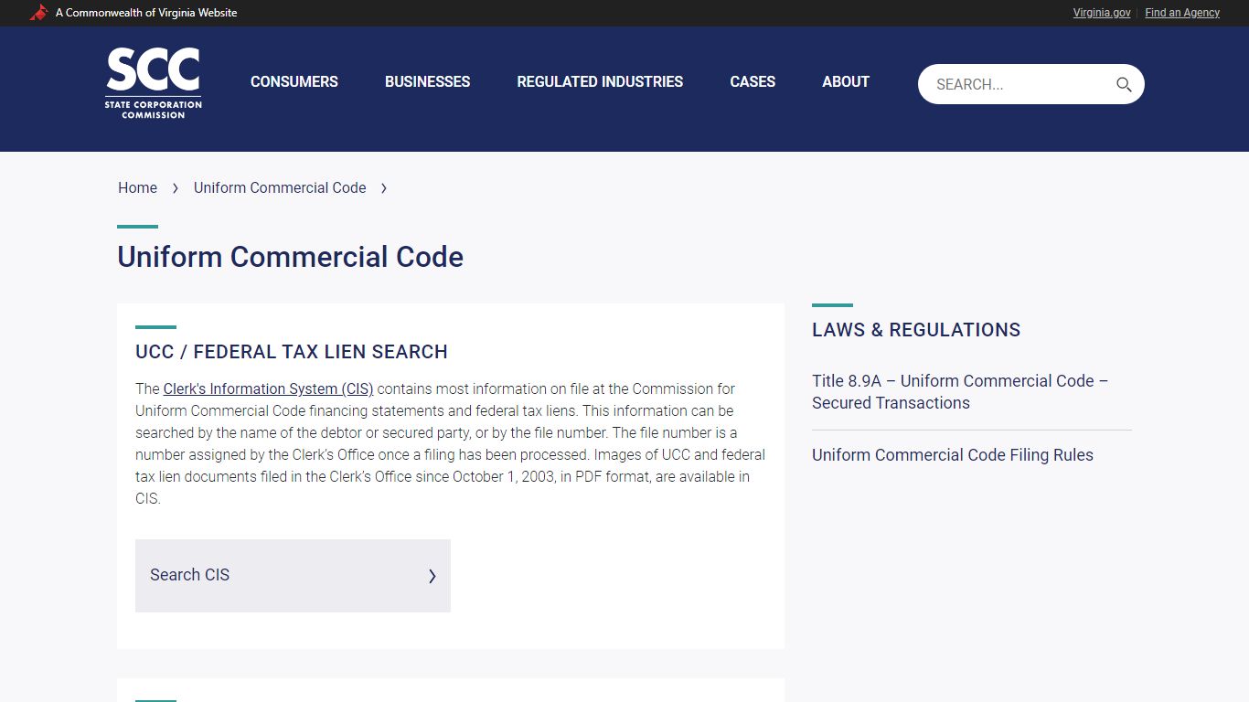 Virginia SCC - Uniform Commercial Code - State Corporation Commission